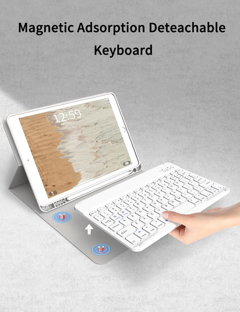KENKE Case with Keyboard for iPad 9th/8th/7th Gen 10.2 inch, Detachable Wireless Bluetooth Keyboard Cover, Gray