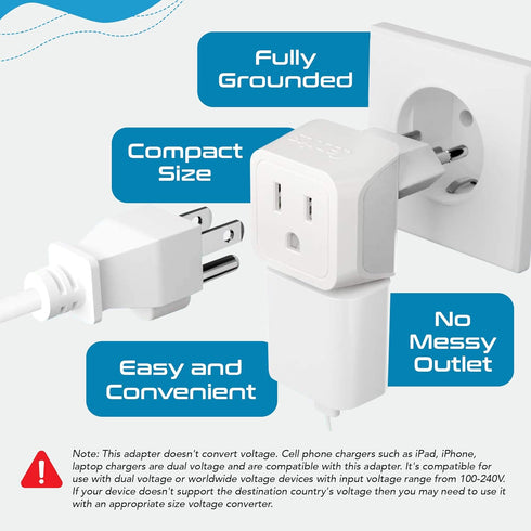 Ceptics Brazil Travel Adapter Plug, Dual USA Input - Type N (3 Pack), Ultra Compact and Safe Grounded