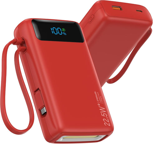 Nusyddy Portable Charger, 27000mAh 22.5W Fast Charging Power Bank with Built-in Cable, USB