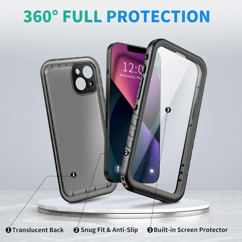 SPORTLINK iPhone 13 Waterproof Case, IP68 Full Body Sealed, Shockproof Dustproof, 6.1" Protective Cover (Black)