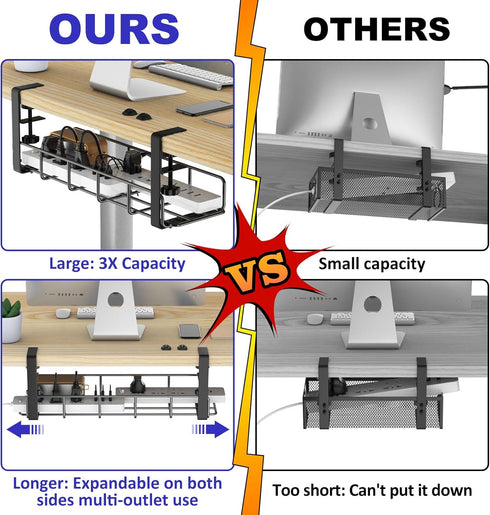 Under Desk Cable Management Tray, 31.5'' Steel Desk Organizers, Wire Management Rack for Cables