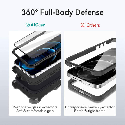 Defense iPhone 12 Case with Two Screen Protectors, 3 Layer Rugged Heavy Duty for iPhone 12/Pro