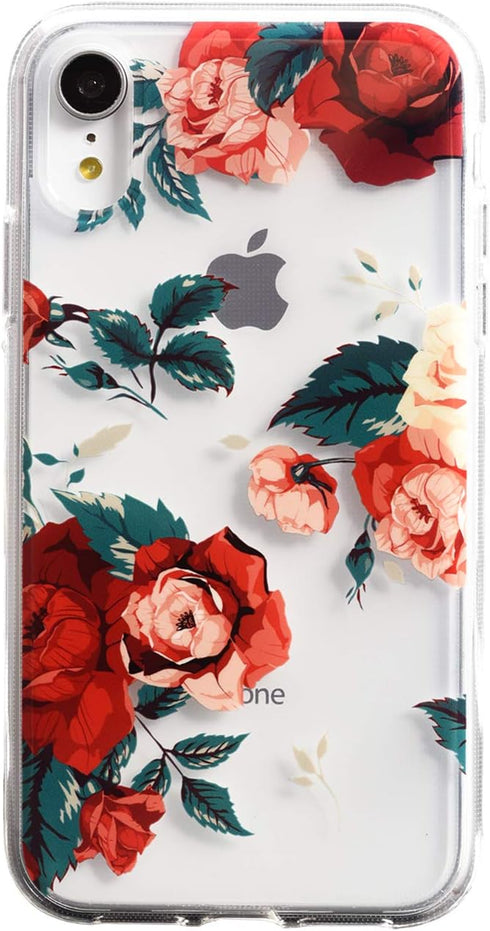 Flower Case for iPhone XR (6.1"), Floral Pattern Clear Slim Fit Ultra-Thin Design, Shockproof Hard PC Back (Red Roses)