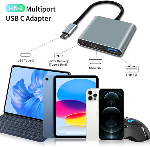 USB C to HDMI Adapter, 3-in-1 HDMI to USBC Digital AV Multiport Adapter for MacBook Pro Air