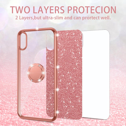 Moto One 5G Ace Case, Glitter Cute Soft Cover with Ring Kickstand, Shockproof Protective Phone Case for Motorola G