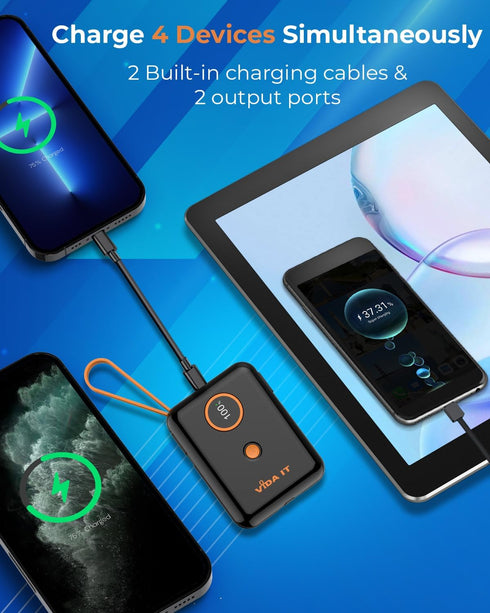 Vida IT Small Compact Power Bank, 10000mAh Mini Portable Charger for Heated Vest, Fast Charging USB-C for iPhone