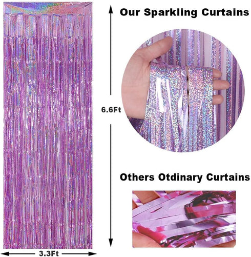 3 Pack Fringe Curtains, Tinsel Backdrop Party Decorations for Weddings, Birthdays, Christmas Events