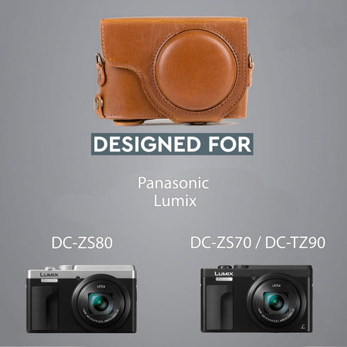 MegaGear MG1260 Ever Ready Leather Camera Case for Panasonic Lumix DC-ZS80, DC-ZS70, DC-TZ95, DC-TZ90 - Light Brown
