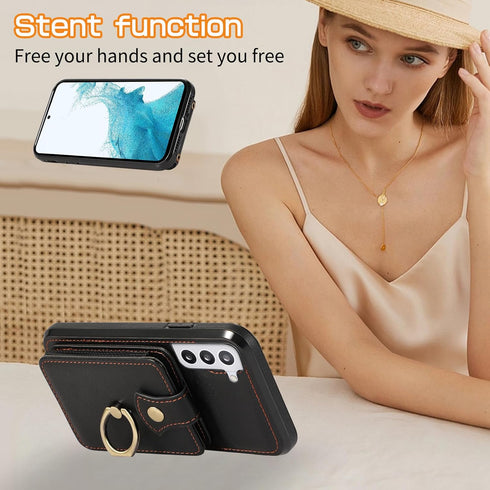 Asuwish Phone Case for Samsung Galaxy S22 Plus, Black, Wallet Cover with Screen Protector & Crossbody Strap
