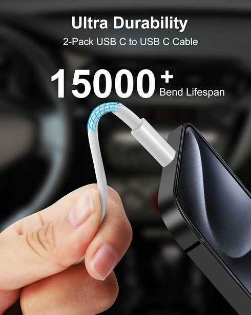 iPhone 15 Car Charger Fast Charging, 20W USB C Charger Block + 2 x 3FT USB-C to C Cable + 40W Dual USB C Adapter