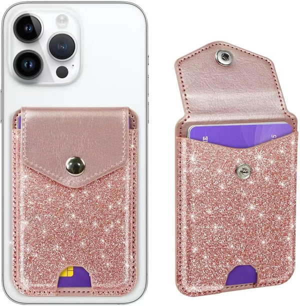 Self Adhesive Card Holders for Back of Phone, Cute Leather RFID Phone Wallet Pockets with Snap, Slim Card Holders