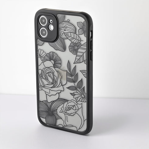 Dumkery 11 Cute Flower Case Compatible with iPhone Case, Rose Aesthetic Black Line Art Floral Pattern Print, Slim Fit