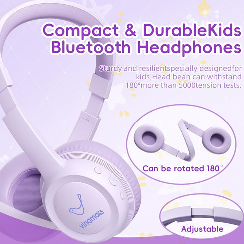 Kids Bluetooth Headphones, Wireless Over-Ear Headphone with 85dB Volume Limiter, 30H Playtime, Adjustable Headband for