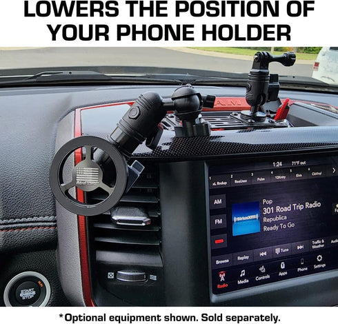 Bulletpoint Drop-Down Lower Phone Placement Kit 20mm-20mm Connector with 1cm Mounting Arm for Vehicle Phone Mounts