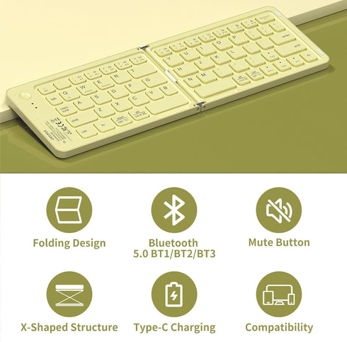 Ubxxziy Z1 Foldable Bluetooth Keyboard with UV Printing Technology Rechargeable Keyboards,Compact Wireless Travel