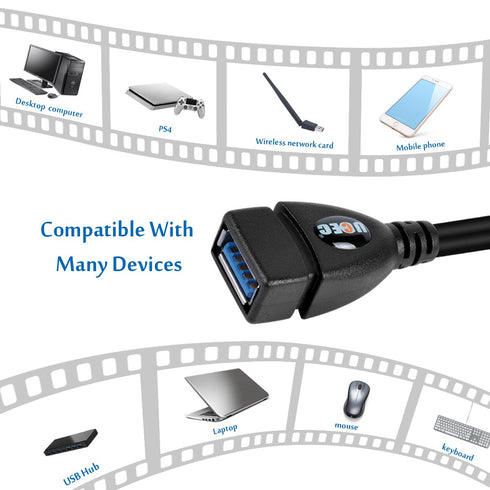 UCEC USB 3.0 Extension Cable, Male to Female 90 Degree Short Extension Cord, 6 Inch, 2 Pack (Black)