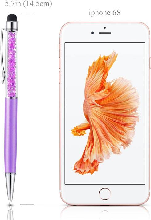 Besgoods Stylus Pens 6Pcs Crystal 2 in 1 Slim Capacitive & Ballpoint Pen for Touch Screens, Sky Blue Pink Purple Royal