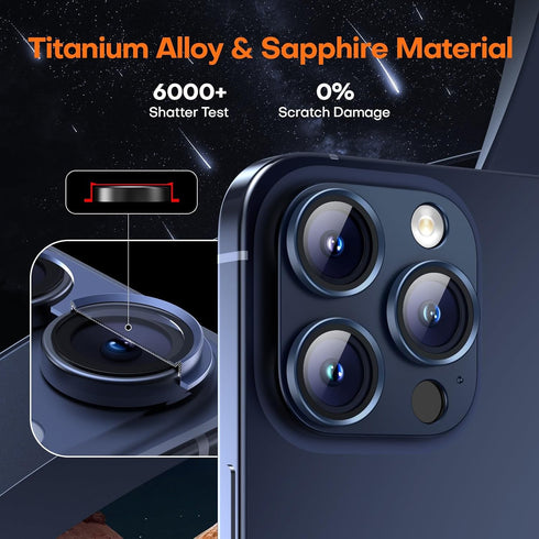 2 Pack Camera Lens Protector for iPhone 15 Pro Max/14 Pro, Aluminum Alloy Sapphire Glass Cover, Anti-drop, Case