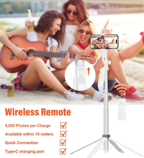 71 inch Tall Selfie Stick Phone Tripod with Detachable Wireless Remote and 2 LED Lights for Recording