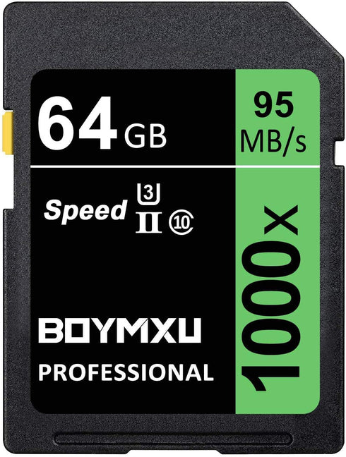BOYMXU 64GB Memory Card, Professional 1000x Class 10 UHS-I U3, Compatible with Cameras and Camcorders