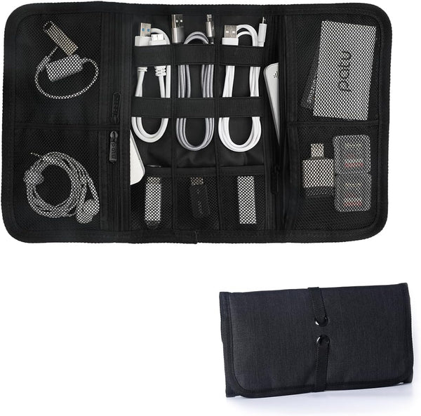 Patu Roll Up Electronics Accessories Travel Gear Organizer Case, Black, Portable Universal Kit Bag