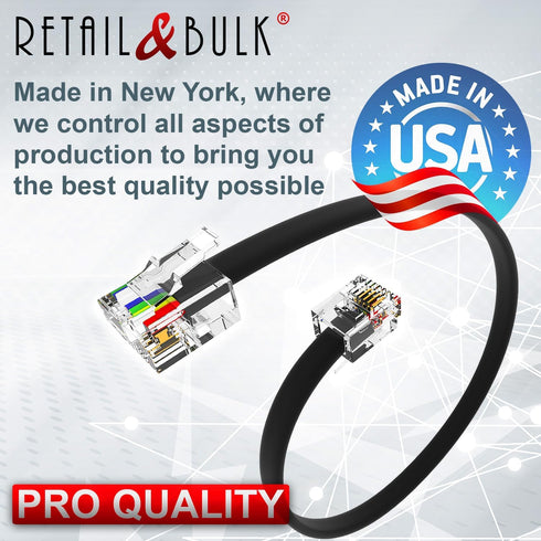 (2 Pack) 6 Inch Telephone Cord, Professional Grade, 6P4C Male RJ11 Plugs, Pure Copper Wire (Black)