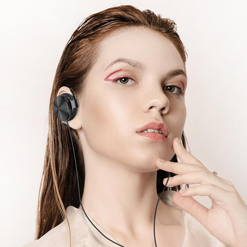 GEEKRIA Wired Clip On Ear Headphones, Portable Hook On with Microphone, Compatible with Android, MAC, Windows