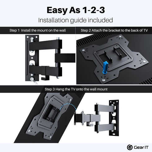 GearIT Full Motion TV Wall Mount for 23 to 43 inch TVs, Up to 66lbs, Swivel, Tilt, Articulating Arm, Vesa 75 100 200