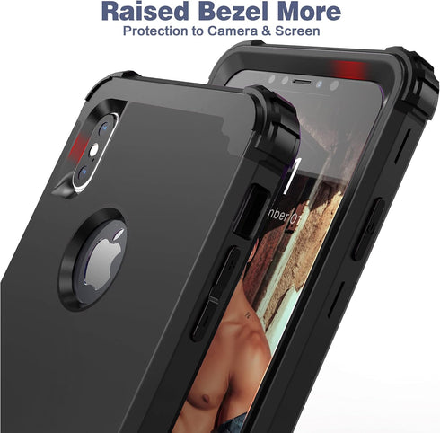IDweel iPhone Xs Max Case with Tempered Glass Screen Protector - 3 in 1 Heavy Duty Protection Hard PC Cover, Black