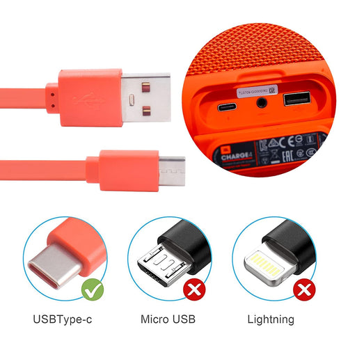 Replacement Flat USB Type-C Charger Cable, Compatible with JBL Charge 4, Charge 5, Flip 5, Flip 6, Pulse 4