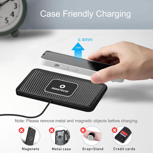 REESTECQI 15W Wireless Car Charger Pad, Non-Slip Phone Charger for iPhone 15/14/13/12/11, Samsung S23/S22/S21 [40W Car