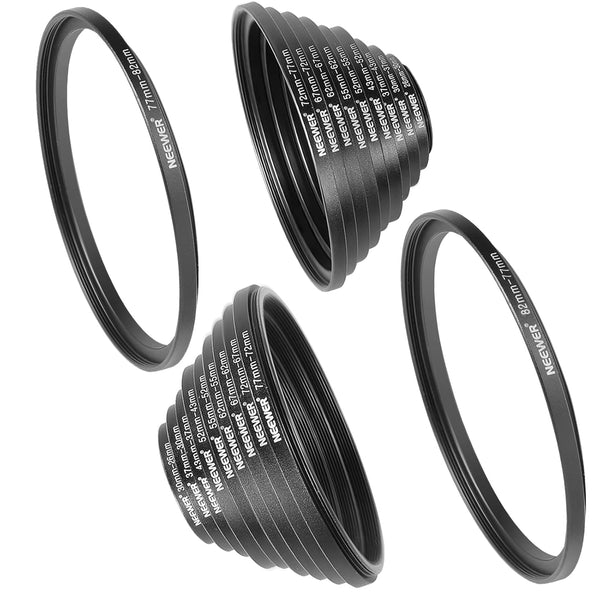 Neewer 20 Pieces Anodized Black Metal Lens Filter Adapter Ring Kit - Includes 10 Step Up & 10 Step Down Adapter Rings