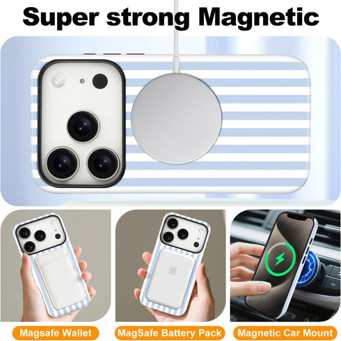 flewfun 17 Magnetic for iPhone Pro Case Cute Stripes Phone Case, Shockproof Slim TPU and Hard PC Protective Phone Cover
