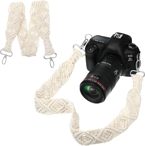 Weewooday Macrame Camera Strap Bag, Shoulder Strap Woven Natural Cotton Cord Bag Strap for Women, Men (White, 31.5 x