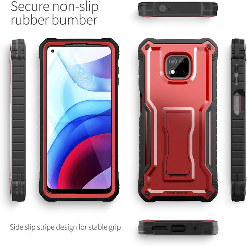 ExoGuard Rubber Shockproof Full-Body Case for Moto G Power 2021, Built-in Screen Protector and Kickstand