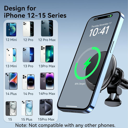 Magsafe Car Mount Charger, 15W PRO Charging, Wireless Car Charger Universal Vent Charger for iPhone 15 Pro Max