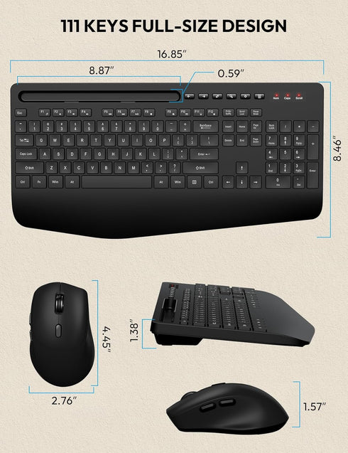 Wireless Keyboard and Mouse Combo, Ergonomic 2.4G Lag-Free Keyboards Mouse Set for Computer, Laptop, PC, Mac