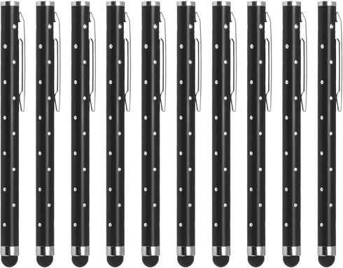 MECCANIXITY 10pcs Glitter Rhinestone Stylus Pens, Universal Metal Capacitive Pen for Touch Screens, Black