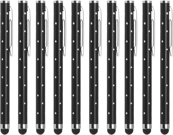 MECCANIXITY 10pcs Glitter Rhinestone Stylus Pens, Universal Metal Capacitive Pen for Touch Screens, Black