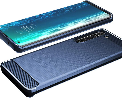 Osophter for Moto Edge 5G Case with Screen Protector, Shock-Absorption Flexible TPU Rubber Cover, Navy Blue