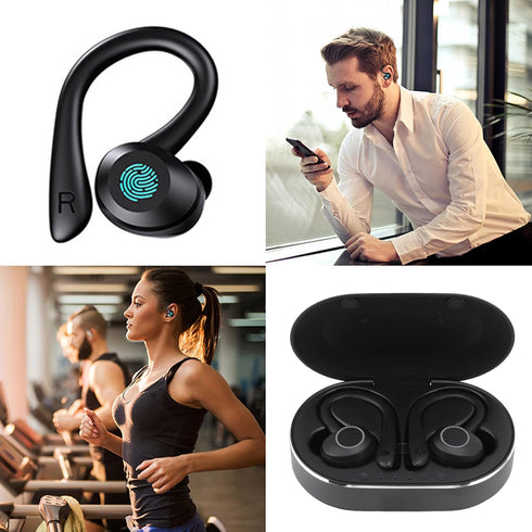 Q23 PRO Bluetooth 5.1 Sport Waterproof Earbuds with Charging Case, Stereo Noise Cancelling Earhooks Headset with