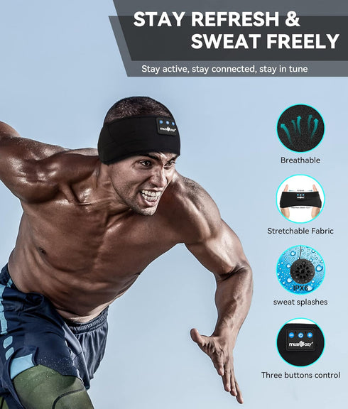 MUSICOZY Bluetooth 5.2 Sleep Headphones, Ultra-Thin HD Stereo Sports Earbuds, Sweat Resistant for Workouts & Unique