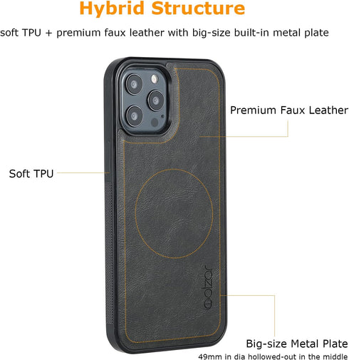 molzar GripBig Series Case for iPhone 12 Pro Max, Built-in Metal Plate for Magnetic Mount, Black/Black