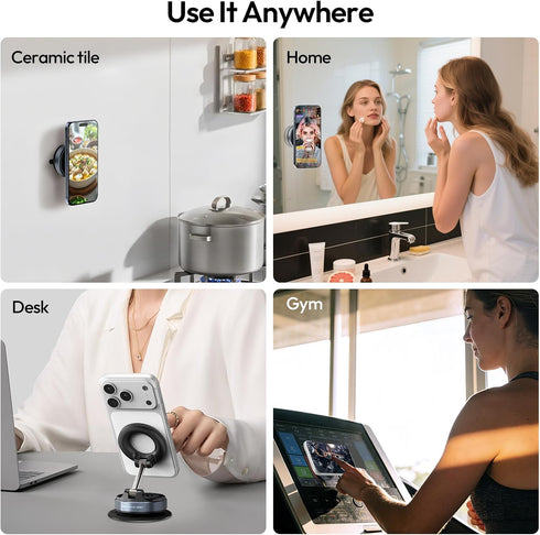 ULANZI 360 14N 17 16 Vacuum Suction Cup Phone Mount, Rotatable Magnetic Phone Holder with Adhesive Pad, Magnet for Car