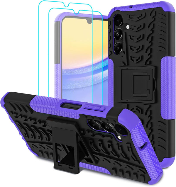 Shop Samsung Galaxy A15 5G Case - Military Grade Shockproof, Heavy Duty Bumper Cover with Kickstand & 2 Pack Screen