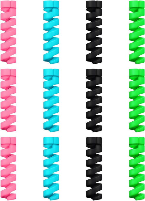 Jetec 12 Pieces Charging Cable Protector Silicone Spiral Charger Cable Savers for Cords