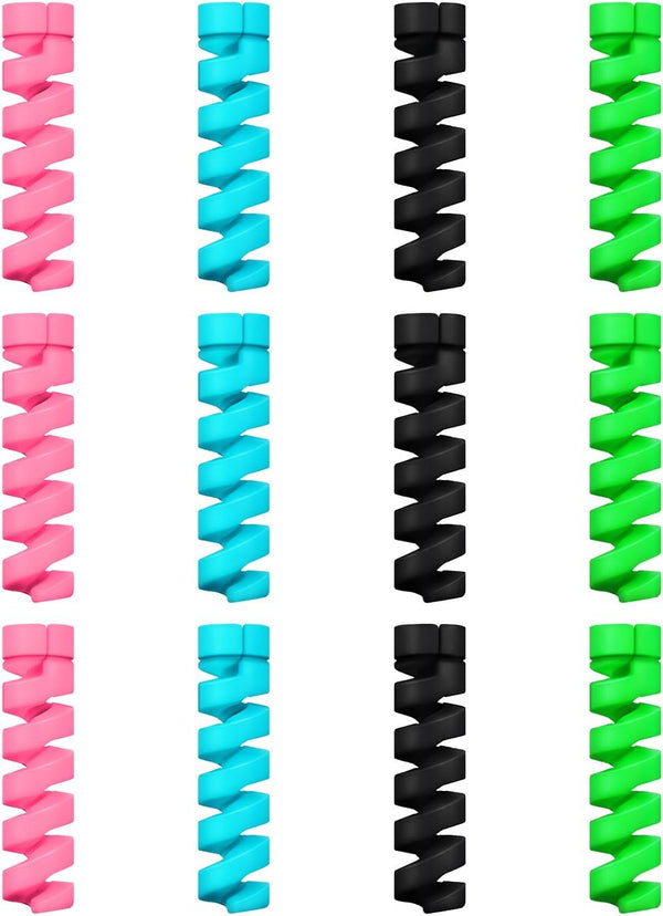 Jetec 12 Pieces Charging Cable Protector Silicone Spiral Charger Cable Savers for Cords