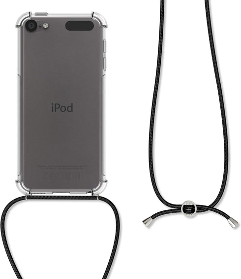 kwmobile Crossbody Case for Apple iPod Touch 6G / 7G, Transparent TPU Cover with Neck Strap - Transparent/Black