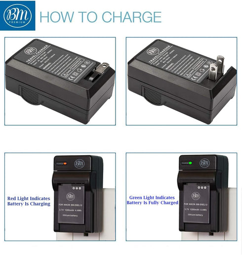 BM Premium EN-EL12 Battery and Charger for Nikon Coolpix A1000 B600 W300 A900 AW100 AW110 AW120 AW130 Cameras