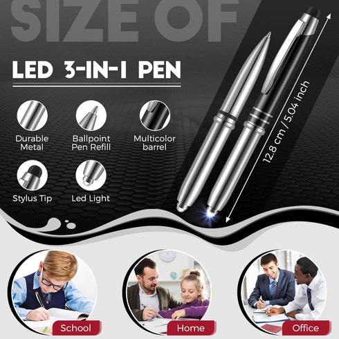 5 Pieces Stylus Pen for Touchscreen Devices Multi-Function Capacitive Pen with LED Flashlight Writing Pens with Ballpoint 3 in 1 Metallic Pens Invisible Ink Pen with Light (Black) by Chinco